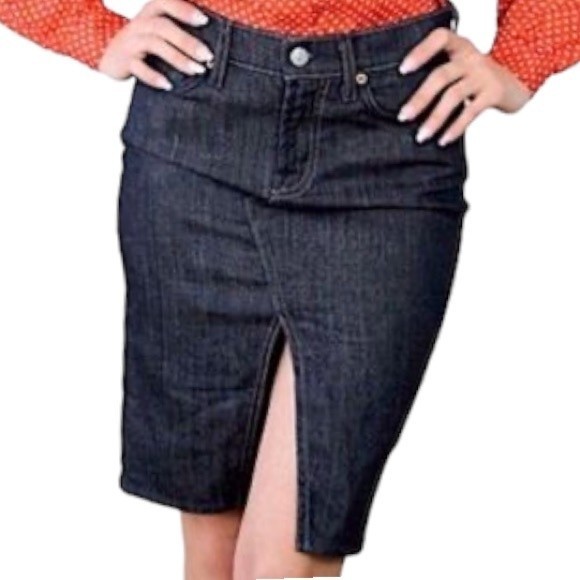 Vintage 90s 7 For ALL MANKIND Jean Roxy Denim Skirt Blue dark wash Size 29 - Picture 1 of 13
